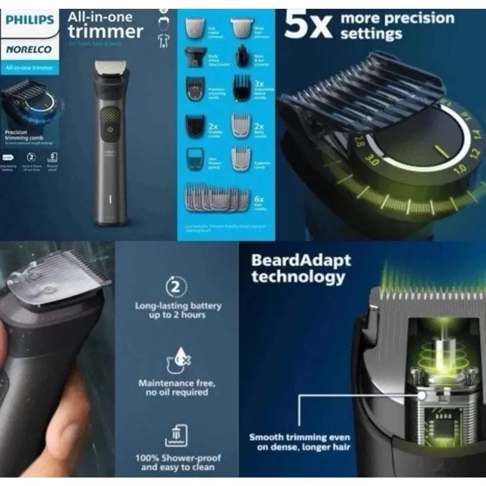 Philips Norelco Multigroom 7000 All-in-One Trimmer 24 Tools Wet Dry Groomer